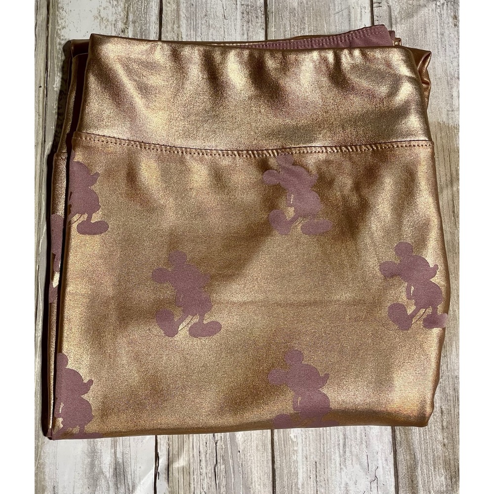 Disney Metallic Rose Gold With Lilac Mickey Mouse Print Leggings Size Large